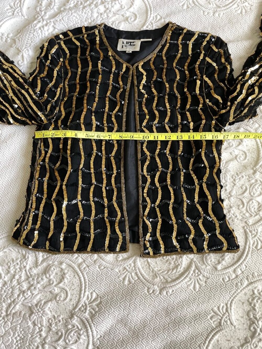 Vintage 1990s Nite Line Maximalist Black + Gold Silk Sequin Top Women’s Medium - Picture 16 of 16